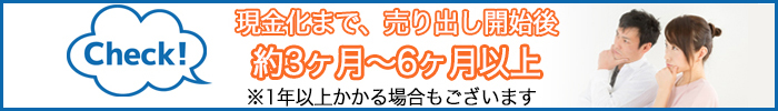 現金化まで、売出し開始後約3ヶ月~6ヶ月以上(※1年以上かかる場合もございます)